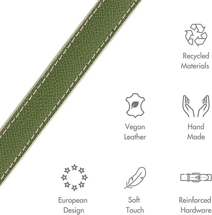 NINA WOOF Copenhagen Leather Dog Collar - Handmade with Vegan Soft Leather Round Padded Collar with Adjustable Buckle for Dogs - Color Olive, Extra Small