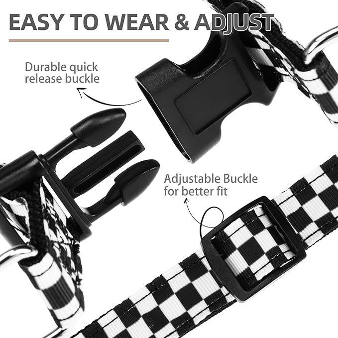 PUPTECK No Pull Dog Harness Soft Adjustable Basic Nylon Step in Puppy Vest Outdoor Walking with ID Tag, Checkered Black&White, M