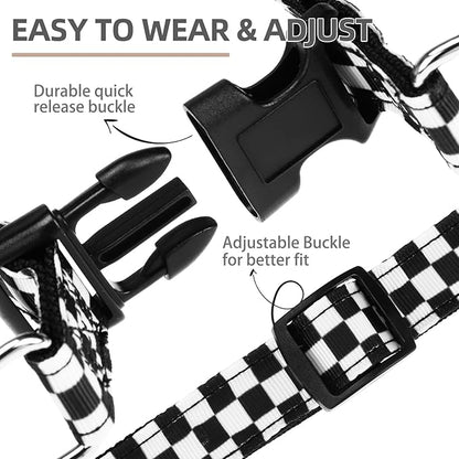 PUPTECK No Pull Dog Harness Soft Adjustable Basic Nylon Step in Puppy Vest Outdoor Walking with ID Tag, Checkered Black&White, S