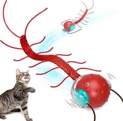 Saolife Interactive Cat Toys for Indoor Cats, Moving Cat Ball with Tail, Fast Rolling on Carpet, Chirping & Motion Activate