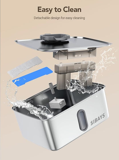 SIBAYS 4Gal/15L Dog Water Fountain for Large Dogs, Stainless Steel Large Pet Water Fountain, Ultra Quiet Automatic Dog Water Bowl Dispenser with Water Level Window and LED Light(FS78, Silver-Grey)