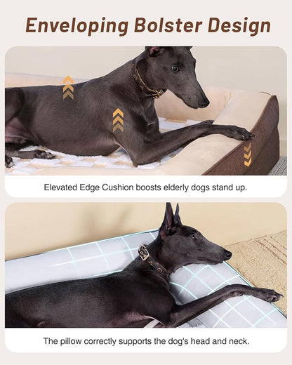 KSIIA Waterproof Dog Bed Orthopedic for Medium Senior Dog Couch with Sides, Extra Thick Supportive Pet Bed Sofa with Soft Plush Cover and Non-Slip Bottom, 36 x 27 Inch, Pink