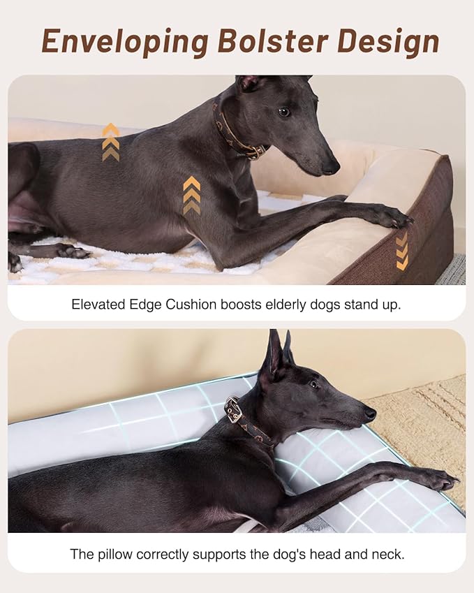 KSIIA Waterproof Dog Bed Orthopedic for Small Senior Dog Couch with Sides, Extra Thick Supportive Pet Bed Sofa with Soft Plush Cover and Non-Slip Bottom, 30 x 20 Inch, Brown