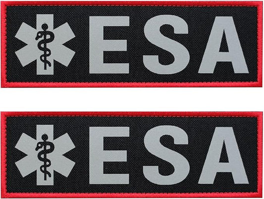 2 Pcs Reflective ESA Patch with Hook and Loop Fastener, Emotional Support Animal Printed Letters Patch for Dog Vest Harness Collar (6 x 2 inches)