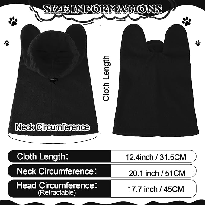 Clysee Winter Dog Hats Quiet Ears for Dogs Ear Muffs Pet Neck Warmer Scarf Hoodie Noise Protection Cover Beanie Head Wrap Costume for Pet Dog Cats(Black,L)
