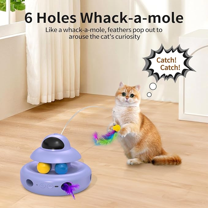 MOHAYA Cat Toy,Purple 4-in-1 Interactive,Cat Toys for Bored Indoor Adult Cats,Electric Flying Butterfly,Rechargeable Automatic Toy,Moving Ambush Feather,Track Balls