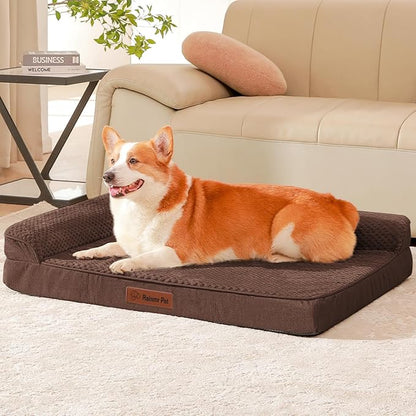 Rainmr Orthopedic Dog Bed Medium Size Dog, Memory Foam Dogs Bed for Medium Dogs, Washable Removable Cover, Nonskid Bottom, Waterproof, for Indoor, Outdoor, Crate ＆ Car Use, 35x23x6 Inches, Brown Grey