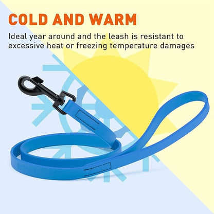 Dogline Biothane Waterproof Dog Leash Strong Coated Nylon Webbing with Black Hardware Odor-Proof Easy to Clean High Performance for Small or Large Dogs Made in USA 4 or 6 ft Lead, Cerulean Blue