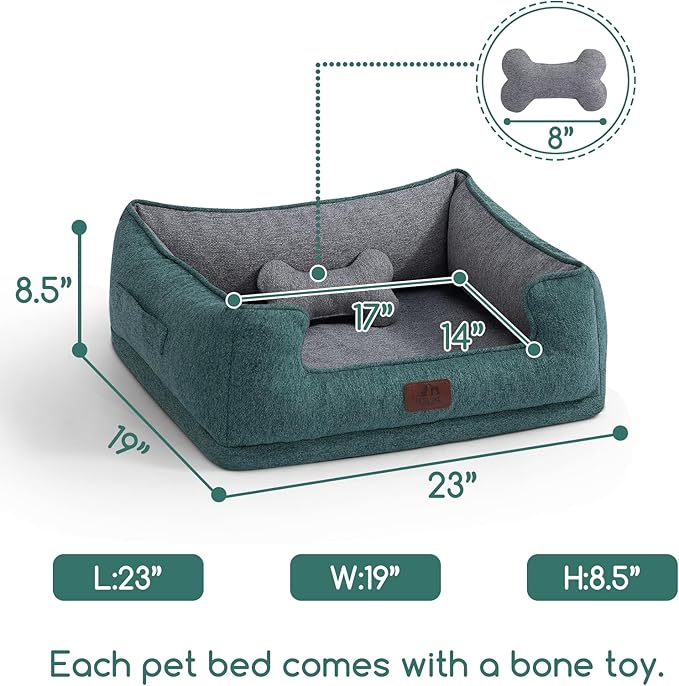 Hollypet Orthopedic Rectangle Dog Bed for Small Dogs, Supportive Egg-Crate Foam Pet Beds with Removable Washable Waterproof Cover and Non-Slip Bottom, Green, 23" L x 19" W x 8.5" Th