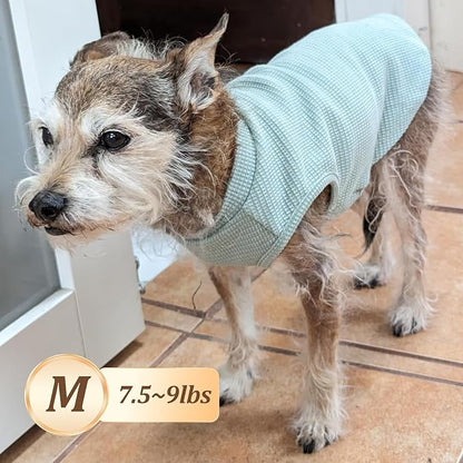 KYEESE 2Pack Dog Shirts Waffle for Small Dogs Stretchy T-Shirts Lightweight Tank Top Sleeveless Vest Breathable Cat Tee, Medium, Blue+Grey