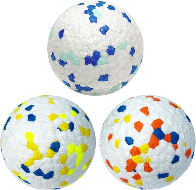CAISHOW 3Pack Dog Ball Toys, 2.55 Inch Diameter, Odorless Bite-Resistant, White with Colorful Spots
