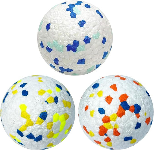 CAISHOW 3Pack Dog Ball Toys, 2.55 Inch Diameter, Odorless Bite-Resistant, White with Colorful Spots