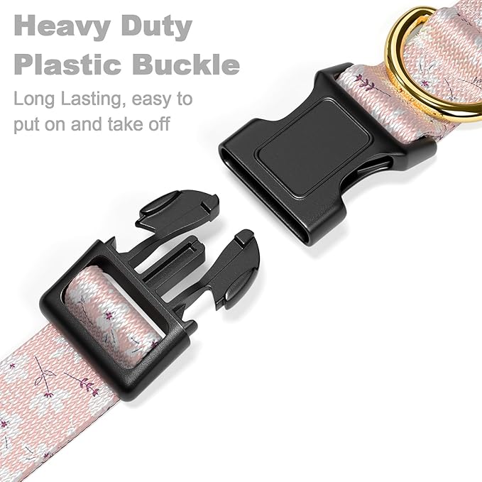 Rnivvi Dog Collar for Medium Dogs, Cute Floral Heavy Duty Adjustable Puppy Collar with Quick Release Buckle for Girl & Female, Pet Accessories for Walking Running, M Length 1" Width, Coral Pink