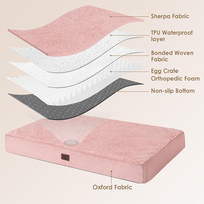 EHEYCIGA Orthopedic XL Dog Beds for Extra Large Dogs with Removable Washable Cover, Pink, 44x32