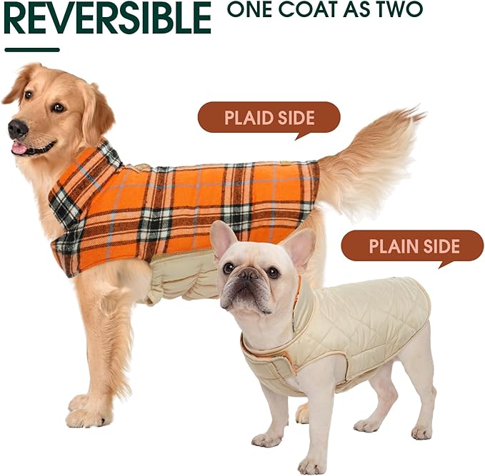 Kuoser Waterproof Dog Coat, Reversible Dog Jacket for Large Dogs, Adjustable Durable Doggie Winter Coat for Groowing Puppies Warm Puppy Cold Weather Apparel, Orange L