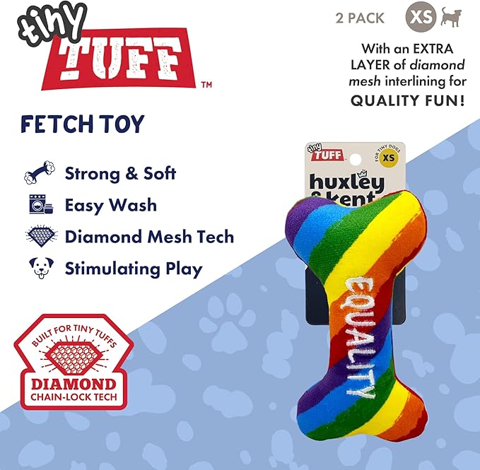 Huxley & Kent Funny Dog Toy w/Squeaker – Power Plush Squeaky Dog Toys for Small Dogs – Durable Small Stuffed Animal for Indoor Play & Fetch - Tiny Tuff Equality Bone