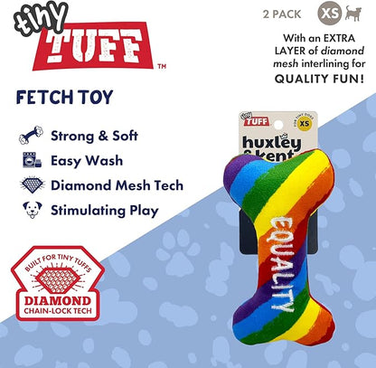 Huxley & Kent Funny Dog Toy w/Squeaker – Power Plush Squeaky Dog Toys for Small Dogs – Durable Small Stuffed Animal for Indoor Play & Fetch - Tiny Tuff Equality Bone