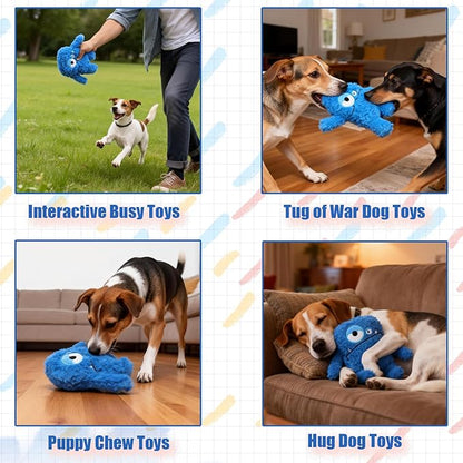 HUGEME Plush Squeaky Dog Toy, Crinkle Stuffed Dog Toy Keep Them Busy Tug of War Birthday Dog Chew Toy for Small Medium Large Dogs (Blue)