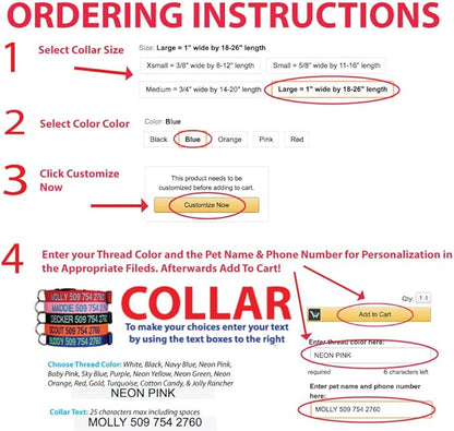 GoTags Personalized Dog Collar, Custom Embroidered Pet ID Dog Collar with Pet Name and Phone Number, Adjustable with Quick Release Snap Buckle