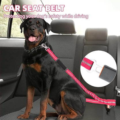 PUPTECK Heavy Duty Bungee Leash for Medium Large Dogs, No Pull Tactical Dog Leash with Double Handles for Training, Reflective with Car Seatbelt and Quick Release Buckle, Pink