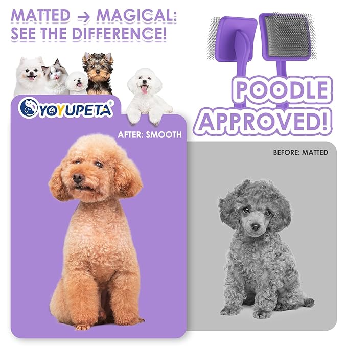 Large Slicker Brush for Dogs,Doodle Brush for Poodles, Goldendoodles, Labradoodle, Extra Long Pins for Detangling Matted Fur & Reducing Shedding, Dog Grooming Kit with Wooden Handle. Purple