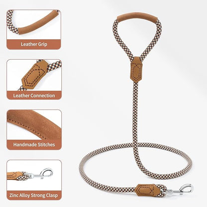 Mile High Life | Premium Leather Dog Leash | Strong Rope Leash | Leather Handle | Zinc Alloy Strong Clasp | Small Medium Large Dogs | 4/5/6 Feet(Brown, 60 Inch (Pack of 1))