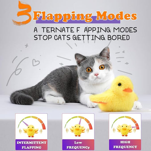 Cat Catnip Toys Beating Wings Duck Rechargeable, Lifelike Quack Chirping,Touch Activated Kitten Toy Interactive Cat