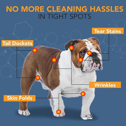 NOVEHA 240PCs - Wrinkle XL Wipes for Dogs | Wipes for Bulldog, French Bulldog, Pug, English Bulldog – Wipes for Multiple Areas Removes Dirt, Wrinkles, Folds, Tear Stain, Tail Pockets & Paws (2Pack)