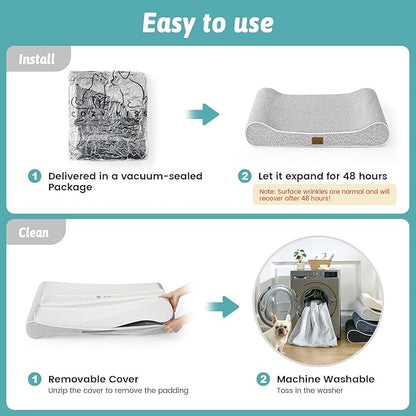 Orthopedic Dog Bed for Large Dogs up to 90 lbs - Removable Cover with Waterproof Lining & Non-Skid Bottom, Cotton-Polyester Blend Boat-Shaped Lounger Mattress, L(45x30x6in), Light Gray