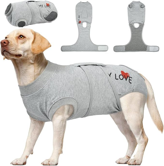 Kuoser Dog Recovery Suit for Male Dogs, Post-Surgery Bodysuit for Spay Neuter, Dog Onesie After Surgery, Anti-Licking Pet Surgical Recovery Suit, Gray XXL