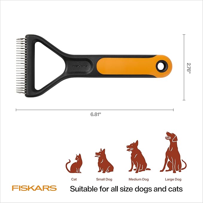 Fiskars Pet, Cat and Dog Brush, Fine Bristles & SoftGrip Handle for Gentle Grooming and Deshedding, Cat and Dog Supplies, Orange/Black