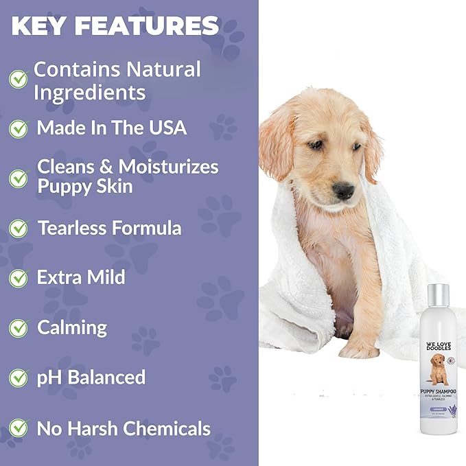 Puppy Shampoo & Conditioner | Made in USA | Tear Free | Best Shampoo for Puppies | Sensitive & Itchy Skin Wash | Oatmeal Bathing | Tearless, Lavender, 8oz [We Love Doodles]