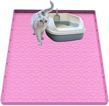Jacooxi Cat Litter Mat, Silicone Large Cat Mat for Litter Box - 34x22 in, Waterproof & Non-Slip, Durable & Easy Clean, Pink