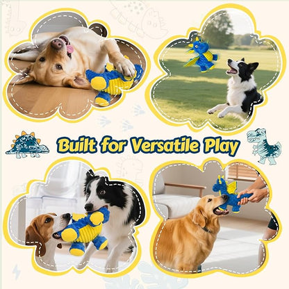 BBeary Squeaky Dog Toys - Soft Plush Dragon Dog Toy with 5 Squeakers & Crinkle Paper, Dog Toys for Small, Medium and Large Dogs (Blue,10")