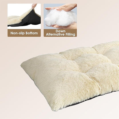 EHEYCIGA Fluffy Dog Crate Bed for Extra Large Dogs, Plush Faux Fur Crate Pad, Calming Anti Anxiety XL Dog Bed, Washable Soft Warm Mat with Non-Slip Bottom, Ivory Beige