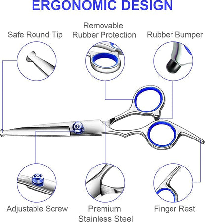 TINMARDA Professional Dog Grooming Scissors Kit, Titanium Coated Dog Scissors for Grooming, 5 in1 Grooming Shears Kit for Dogs Cat Pet At Home