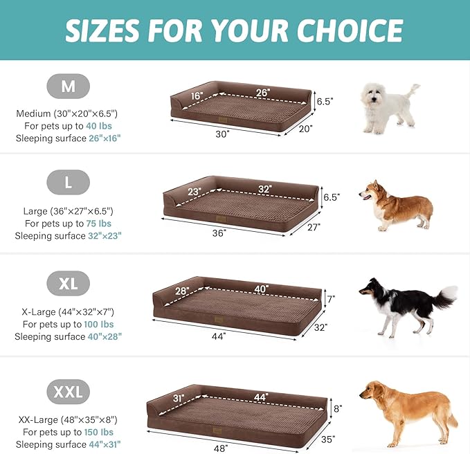 COZY KISS Orthopedic Dog Bed for Medium Small Size Dog, Dogs Crate Bed, L Shaped Foam Anti-Slip Bottom Pet Cat Sofa with Washable Removable Cover, Suitable for Pet Up to 40 lbs, 30x20x6.5 inch, Brown