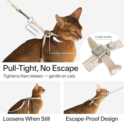 BuddyArmor Escape Proof Cat Harness Anti-Choke Quick Release Adjustable QR Code Soft Nylon Durable Lightweight Figure 8 Cat Harness Anti Escape for Kitten Small Medium Large Cats (Blush Pink, M)