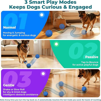 Smart Interactive Dog Toy Ball – Automatic Moving, Bouncing & Rolling, 3 Modes, Chew-Proof E-TPU Shell, Waterproof, Rechargeable,Dog Ball for Medium and Large Dogs,Blue