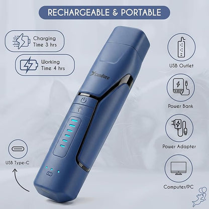 Candure Dog Nail Grinder Upto 6-Speed Dog Nail Trimmer for Large, Medium, Small Dogs, Cats & Pets - Low Noise Rechargeable Dog Claw Grinder with 360° LED Lights & Extra Grinder Head