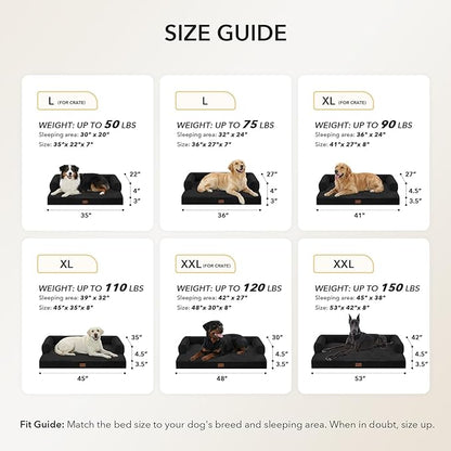 Casa Paw Orthopedic Dog Beds for Large Sized Dogs, Waterproof Egg Crate Foam Medium Dog Couch Beds for Crate 35x22Inch, Washable Pet Beds with Removable Cover and Nonskid Bottom, Black