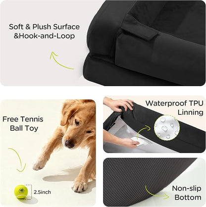Orthopedic Dog Beds for Large Medium Dogs, Big Waterproof Memory Foam Pet Couch Bed with Removable Washable Cover, Tennis Ball Toy, 36x27
