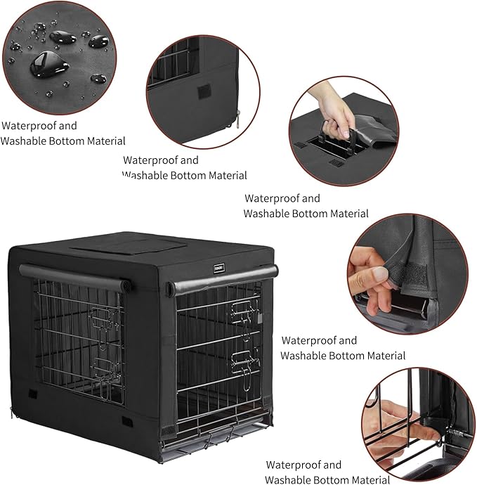 DONORO Dog Crates for Small Size Dogs Indoor Double Door Dog Kennels & Houses for Puppy and Cats, Collapsible Metal Contour Dog Cages (Black, 42.0" L x 28.0" W x 31.0" H)