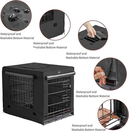 DONORO Dog Crates for Small Size Dogs Indoor Double Door Dog Kennels & Houses for Puppy and Cats, Collapsible Metal Contour Dog Cages (Black, 42.0" L x 28.0" W x 31.0" H)