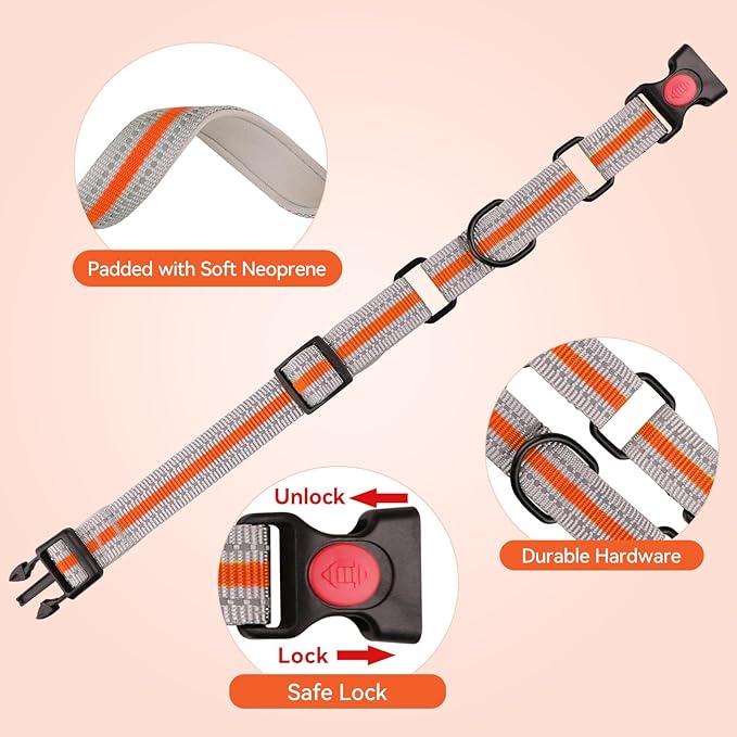 Martingale Collar for Dogs,Soft Neoprene Padded Reflective Martingale Collar and Leash Set Safety Buckle Nylon Martingale Collar for Puppy(Orange&XS)