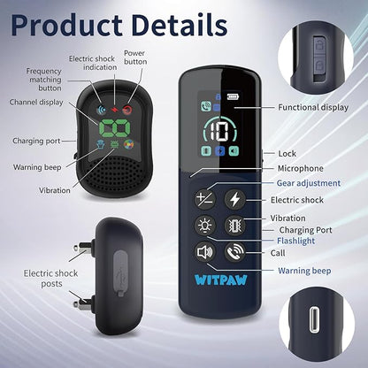 WITPAW Dog Shock Collar 4900FT Dog Training Collar with Remote/Call Function/Light IP67 Waterproof Electric Collar for Dogs Rechargeable E-Collar for All Breeds, 4 Training Modes(10-120Ibs)