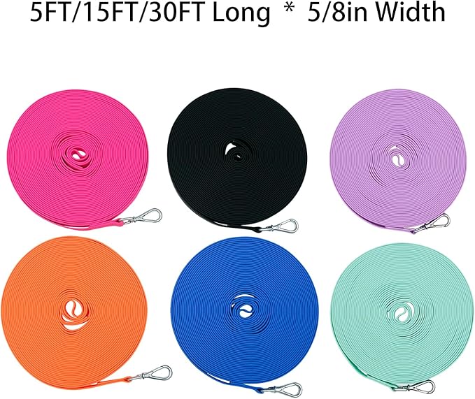 Waterproof Dog Training Leash 50FT 30FT 15FT 10FT 5FT Heavy Duty Recall Long Lead for Large Medium Small Dogs (15FT, Mint Green)