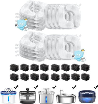 Veken Cat Water Fountain Filters, 16 Pack Replacement Filters & 16 Pack Replacement Pre-Filter Sponges Set for 50oz, 84oz, 95oz or 108oz Automatic Pet Fountain Dog Water Dispenser