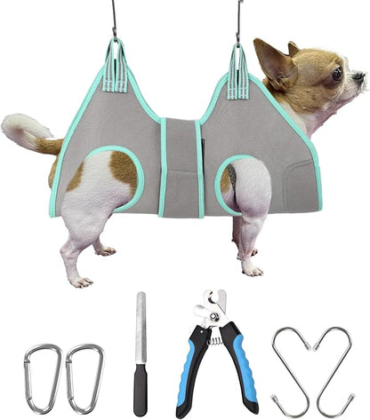Kkiimatt Dog Grooming Hammock Harness, Small Dog Groming Sling, Gray Dog Hanging Harness for Nail Trimming,Dog Nail Clipping Hanger Restraint Holder