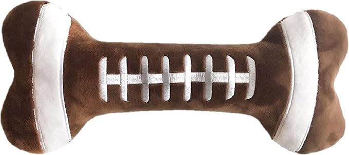 Huxley & Kent Funny Dog Toy w/Squeaker – Power Plush Squeaky Dog Toys for Small, Medium & Large Dogs – Soft Stuffed Animal for Indoor Play & Fetch - Football Bone, Small